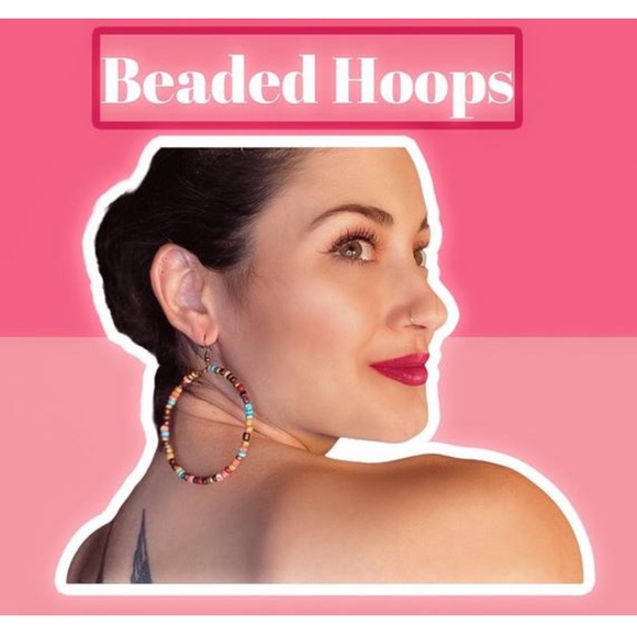 Handmade Rainbow Beaded Hoops - Picture 1 of 3